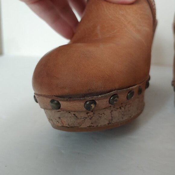 Frye Audra Button Clog Platform Leather Cork Studded Scandi Girl Slide Boho - Picture 4 of 13